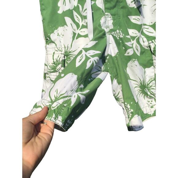 Abercrombie & Fitch swim trunks 30 green white shorts drawstring tropical y2k - Picture 5 of 11